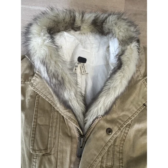 Free People We The Free khaki utility parka jacket Removable Fur Collar Liner M - Picture 3 of 12